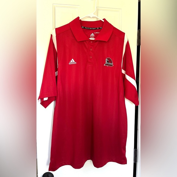 Adidas NWT University of Miami Redhawks Mens XL Polo shirt Red & White - Picture 1 of 9